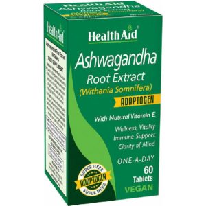 Άγχος - Στρες - Χαλάρωση Health Aid – Ashwagandha Root Extract Συμπλήρωμα διατροφής με εκχύλισμα ρίζας Ginseng με φυσική βιταμίνη Ε 60ταμπλέτες