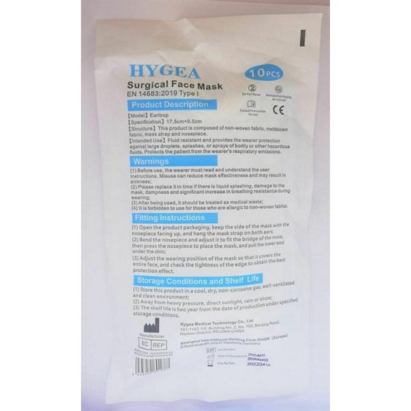 > STOP COVID-19 < Hygea – Surgical Face Mask 10pcs