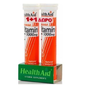 Βιταμίνες Health Aid Βιταμίνη C 1000mg με Γεύση Πορτοκάλι 20 Αναβράζοντα Δισκία 1+1 Δώρο