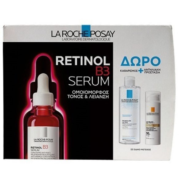 Περιποίηση Προσώπου La Roche Posay – Serum Retinol B3 Αντιρυτιδικός Ορός με Ρετινόλη και Βιταμίνη D3 30ml & Δώρο Micellaire Ultra-Καθαριστική Λοσιόν Προσώπου 50ml & Anthelios Age Correct SPF50-Αντηλιακή Κρέμα Προσώπου κατά των Ρυτίδων & Πανάδων 3m