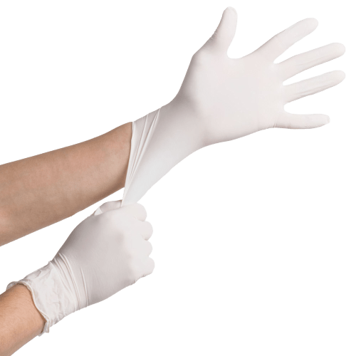 AESTHETIC DISPOSABLES Aldena – White Examination Latex Gloves Powdered 100pcs