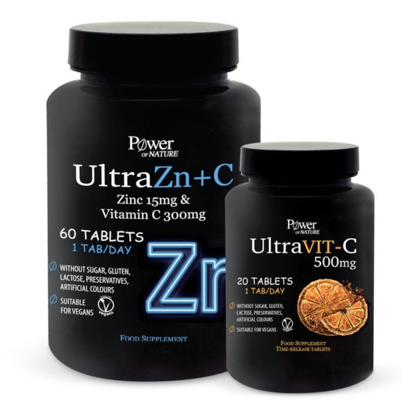 Βιταμίνες PowerHealth – Ultra Zn + C 300mg 20δισκία & Ultra Vit-C 500mg 80δισκία