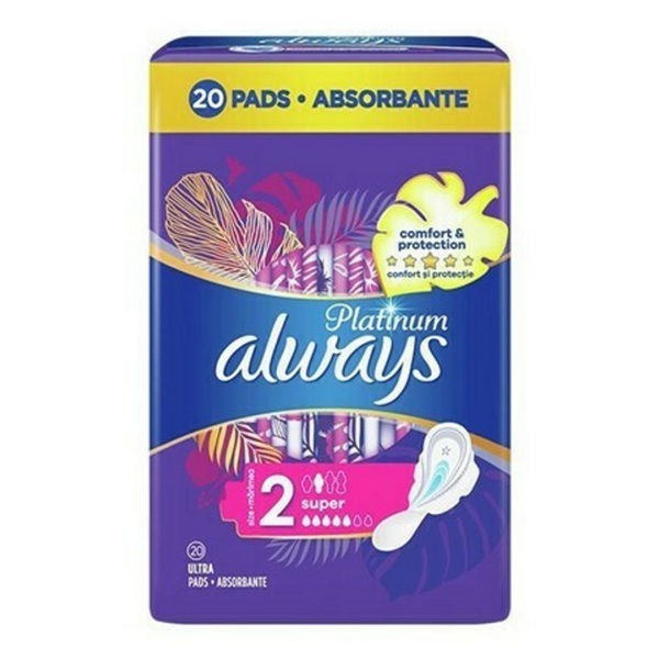 Sanitary Narkins - Tampons Always – Platinum Comfort & Protection Ultra Super Pads with Wings Size 2 20pcs