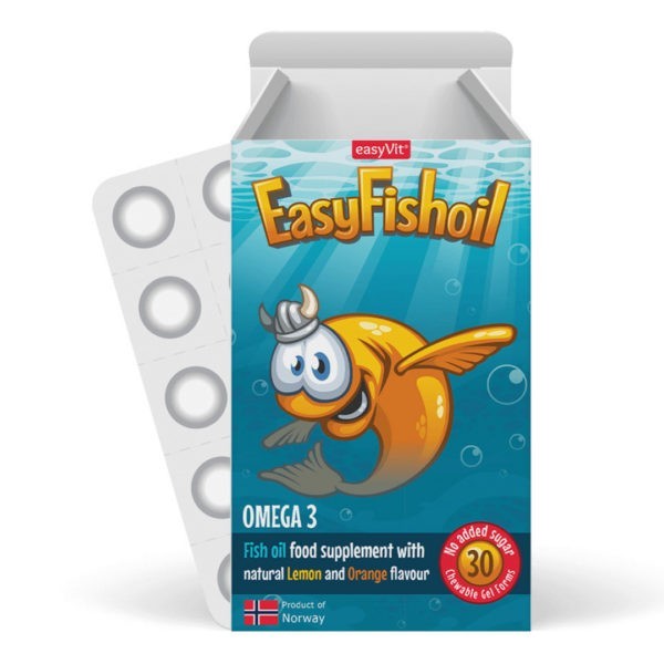 Παιδικές Βιταμίνες EasyVit – Easyfishoil Συμπλήρωμα Διατροφής με Ωμέγα 3 & Βιταμίνη D3 Πορτοκάλι-Λεμόνι 30 ζελεδάκια