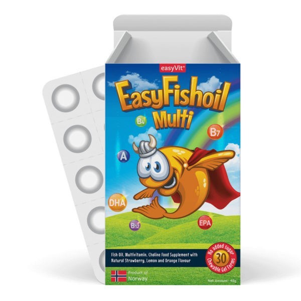 Παιδικές Βιταμίνες EasyVit – EasyFishoil Συμπλήρωμα Διατροφής με Ωμέγα 3, Βιταμίνες & Χολίνη 30 ζελεδάκια