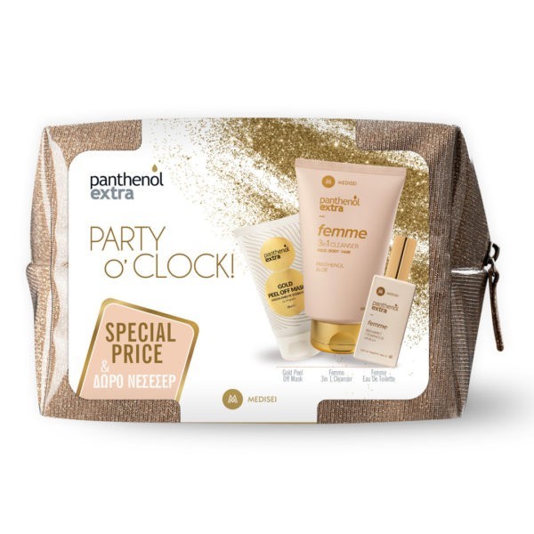 Face Care Medisei – Panthenol Extra Party O’Clock Femme 3 in 1 Cleanser 200ml + Femme Eau De Toilette 50ml + Gold Peel Off Mask 75ml + Gift Bag