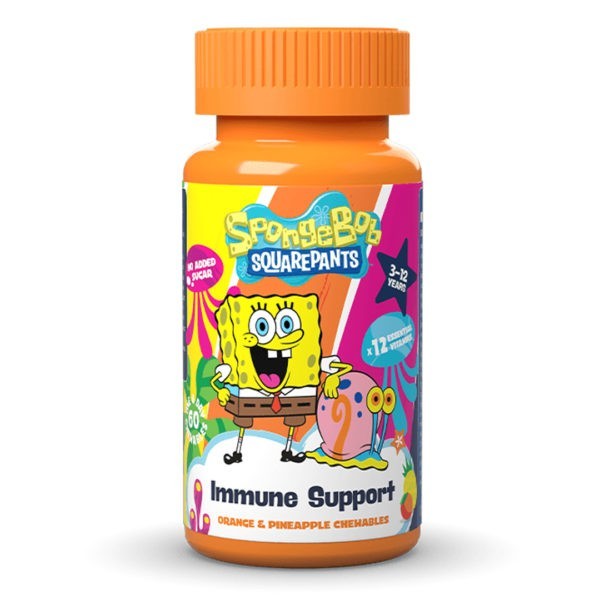Παιδικές Βιταμίνες Health Fuel – Sponge Bob Ανοσολογική Υποστήριξη Πορτοκάλι – Ανανάς 3-12ετών 60 Μασώμενα δισκία