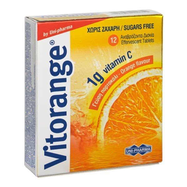 Ανοσοποιητικό-Χειμώνας Uni-Pharm – Vitorange 1000mg Vitamin C 12 αναβράζοντα δισκία με Γεύση Πορτοκάλι