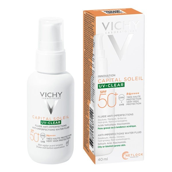 Άνοιξη Vichy – Capital Soleil UV-Clear Λεπτόρρευστο Αντηλιακό κατά των Ατελειών SPF50+ 40ml Vichy Capital Soleil