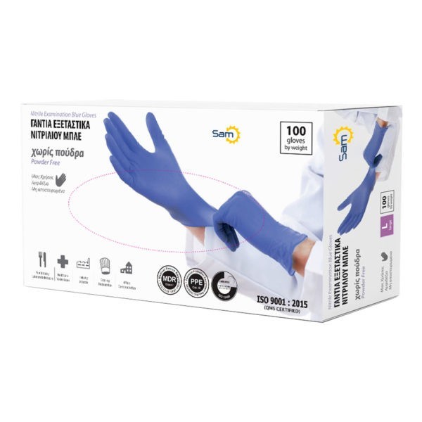 > STOP COVID-19 < Sam – Nitrile Examination Blue Gloves Powder Free 100pcs
