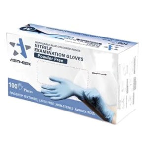 > STOP COVID-19 < Asther – Blue Examination Gloves Nitrile Powder Free 100pcs