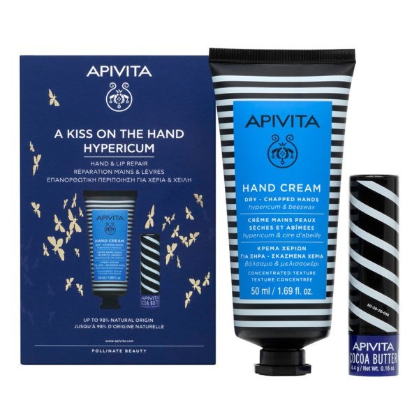 Body Care Apivita – Promo A Kiss On The Hand Hypericum: Hand Cream for Dry-Chapped Hands 50ml & Lip Care Pomogranate 4.4g