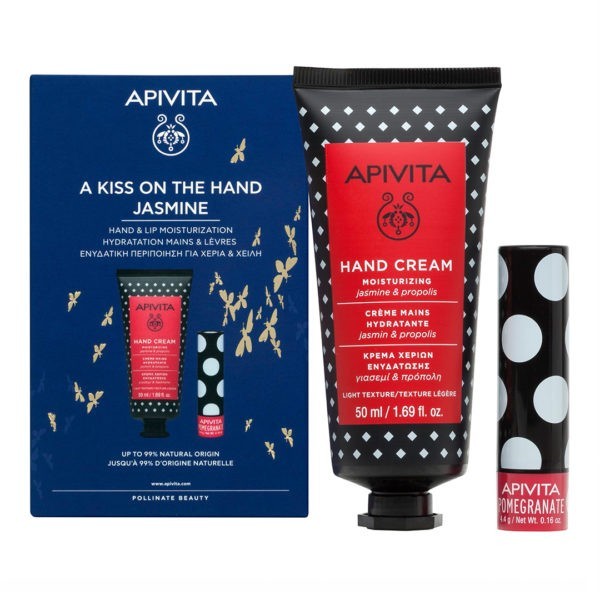 Body Care Apivita – Promo A Kiss On The Hand Jasmine: Hand Cream Moisturizing Jasmine & Propolis 50ml & Lip Care Pomogranate 4.4g