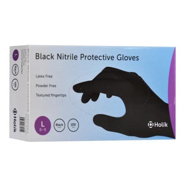 AESTHETIC DISPOSABLES Holik – Nitrile Powder Free Black Gloves 100pcs nitrile