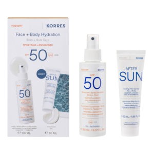 Αντηλιακά Προσώπου Korres – Γιαούρτι Αντηλιακό Γαλάκτωμα Spray Σώματος + Προσώπου SPF50 150ml & After Sun Gel 50ml