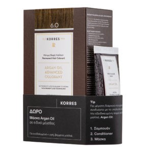 Βαφές Μαλλιών Korres – Argan Oil Advanced Colorant 6.0 Ξανθό Σκούρο + Δώρο Μάσκα Argan Oil 40ml