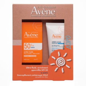 Άνοιξη Avene – Ultra Fluid Invisible Λεπτόρρευστη Αντηλιακή Κρέμα SPF50 50ml & Επανορθωτικό Γαλάκτωμα για Μετά τον Ήλιο 50ml