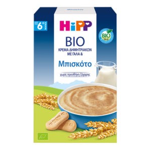 Βρεφικές Τροφές Hipp – Bio Kρέμα Δημητριακών με Γάλα & Μπισκότο 250gr