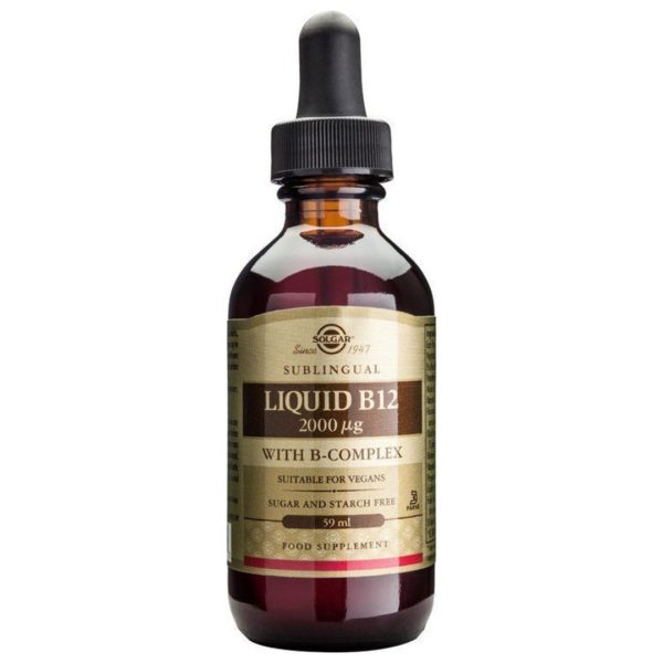 Solgar - Συμπλήρωμα Διατροφής Φυσικής Βιταμίνης Β12 2000mg - με Βιταμίνες του Συμπλέγματος Β σε Υγρή Μορφή για Υπογλώσσια Λήψη και Μέγιστη Απορρόφηση - 59ml