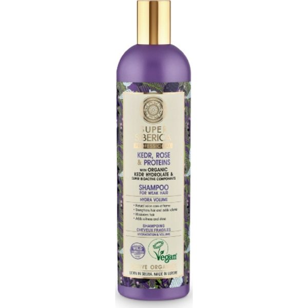 Natura Siberica - Super Siberica, Kedr, Rose και Proteins, Σαμπουάν για Πολυδιάστατο Όγκο, για Αδύναμα Μαλλιά, 400ml