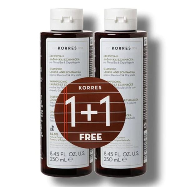 Korres - Σαμπουάν Δάφνη & Echinacea για Πιτυρίδα & Ξηροδερμία 2x250ml