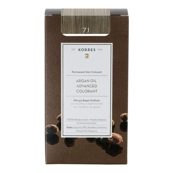 Korres - Βαφή Μαλλιών Argan Oil Advanced Colorant Ξανθό Σαντρέ 7.1