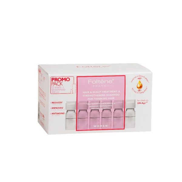 Foltene - Promo Pack Women Hair and Scalp Treatment & Shampoo Αγωγή με Αμπούλες Κατά της Γυναικείας Τριχόπτωσης 12Abs & Σαμπουάν Ενδυνάμωσης 200ml