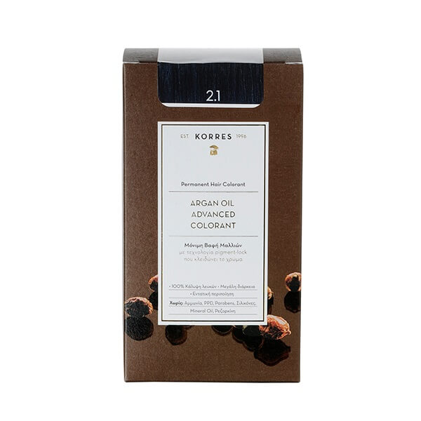 Korres Argan Oil Advanced Colorant Μόνιμη Βαφή Μαλλιών 2.1 Μαύρο Μπλε - 50ml