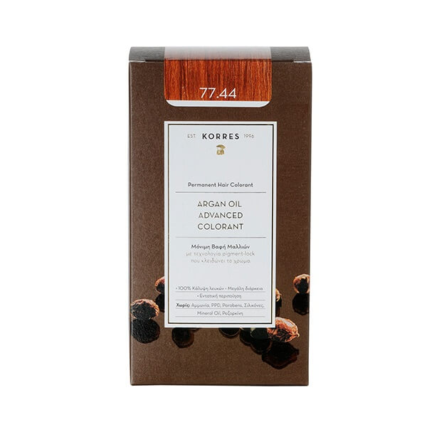 Korres Argan Oil Advanced Colorant Μόνιμη Βαφή Μαλλιών 77.44 Ξανθό Έντονο Χάλκινο - 50ml