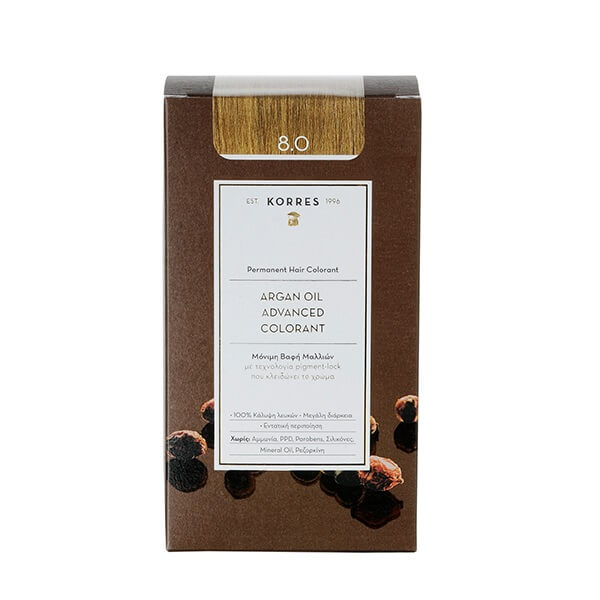 Korres Argan Oil Advanced Colorant Μόνιμη Βαφή Μαλλιών 8.0 Ξανθό Ανοιχτό - 50ml