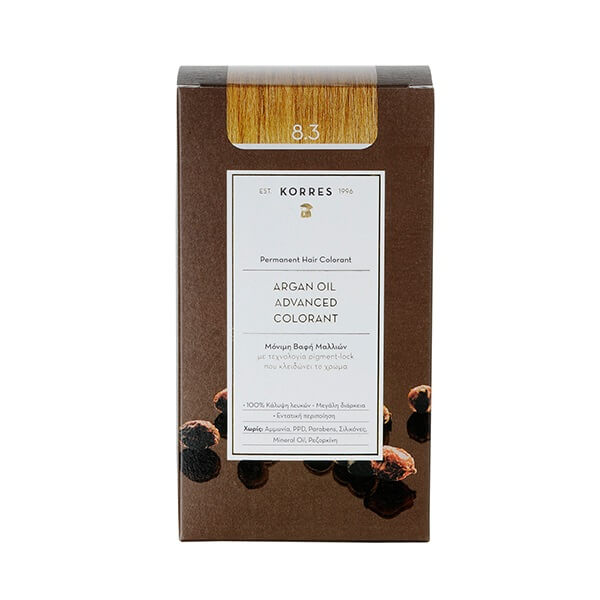 Korres Argan Oil Advanced Colorant Μόνιμη Βαφή Μαλλιών 8.3 Ξανθό Ανοιχτό Χρυσό/Μελί - 50ml