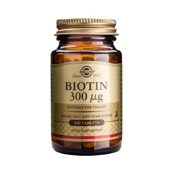 Solgar - Biotin 300µg Συμπλήρωμα Διατροφής Για Υγιή Μαλλιά Και Δέρμα 100 Ταμπλέτες