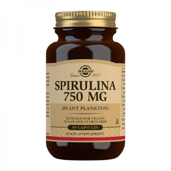 Solgar - Spirulina 750mg Συμπλήρωμα Διατροφής Σπιρουλίνα Πηγή Πρωτεΐνης για Φυτοφάγους 80 Κάψουλες