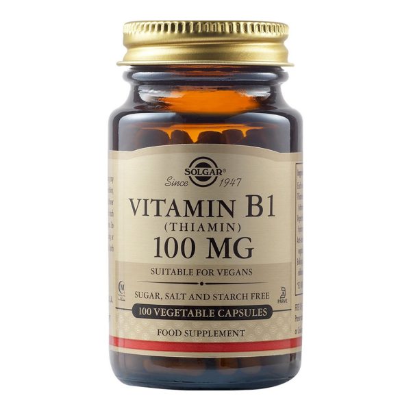 Solgar - Συμπλήρωμα Διατροφής με Θειαμίνη 100mg Συμβάλλει στη Φυσιολογική Λειτουργία του Νευρικού Συστήματος των Μυών και της Καρδιάς - 100 veg.caps