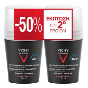 Αποσμητικά-Άνδρας Vichy – Promo Homme Deodorant Anti-Perspirant Roll-On 48h Ανδρικό Αποσμητικό για Ευαίσθητη Επιδερμίδα 2x50ml