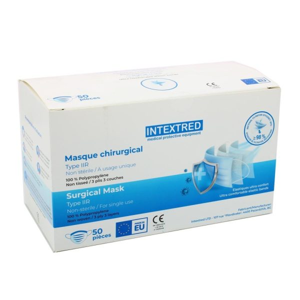 Bluemed - Intextred Μάσκα Προστασίας Μιας Χρήσης Χειρουργική Τύπου IIR EN14683:2019 BFE>98% σε Γαλάζιο χρώμα 50τμχ Bluemed - Intextred Μάσκα Προστασίας Μιας Χρήσης Χειρουργική Τύπου IIR EN14683:2019 BFE>98% σε Γαλάζιο χρώμα 50τμχ