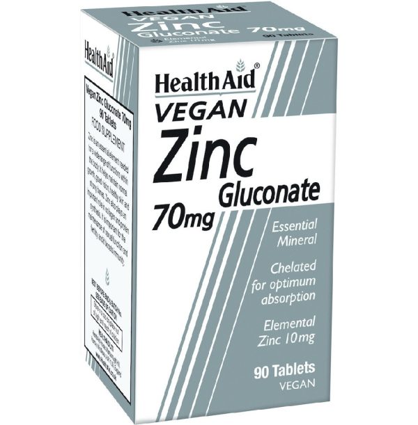 Health Aid - Zinc Gluconate 70mg Συμπλήρωμα Διατροφής Ψευδαργύρου για Τόνωση Ανοσοποιητικού, Καλή Υγεία Δέρματος & Αναπαραγωγικού 90tabs