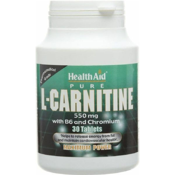 Health Aid - L-Carnitine 550mg Συμπλήρωμα Διατροφής με Καρνιτίνη Βιταμίνη Β6 & Χρώμιο Για Το Καρδιαγγειακό Σύστημα 30tabs
