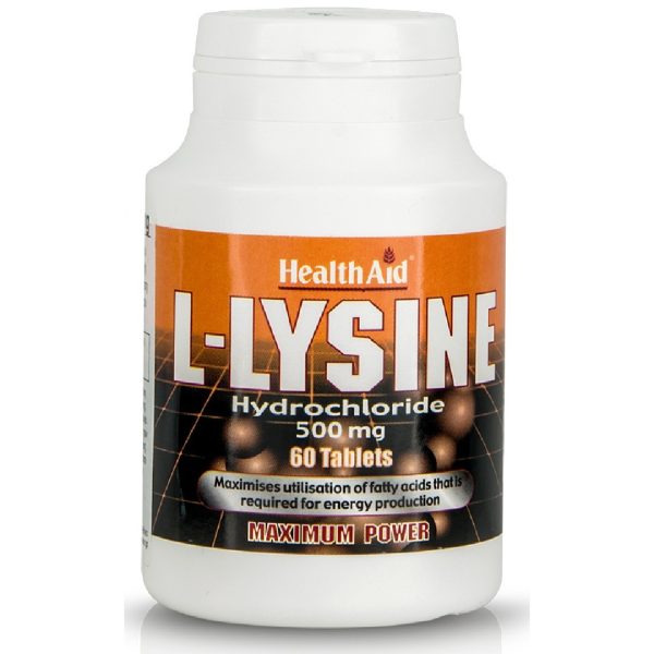 Health Aid - L-Lysine Hydrochloride 500mg Συμπλήρωμα Διατροφής Λυσίνης Για Την Παραγωγή Πρωτεϊνών 60tabs Health Aid - L-Lysine Hydrochloride 500mg Συμπλήρωμα Διατροφής Λυσίνης Για Την Παραγωγή Πρωτεϊνών 60tabs