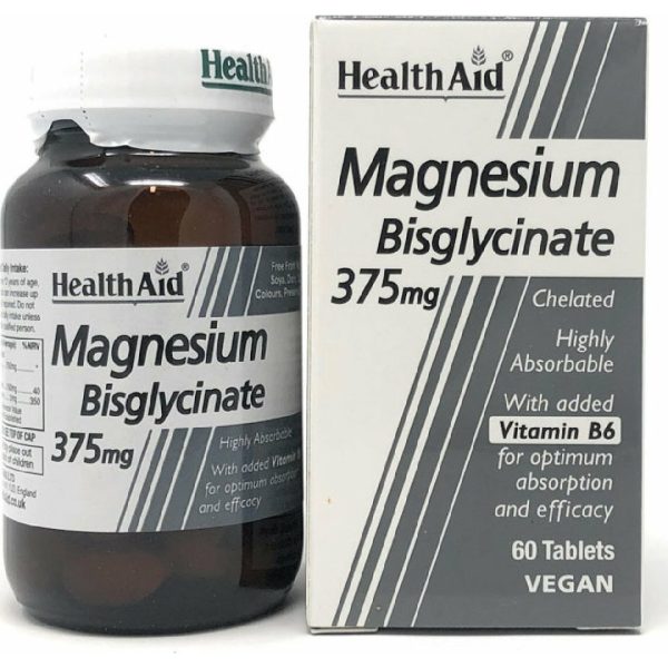 Health Aid - Magnesium Bisglycinate 375mg & Vitamin B6 Χηλικό Μαγνήσιο & Βιταμίνη Β6 60 ταμπλέτες