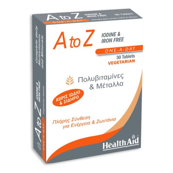 Health Aid - A To Z Πολυβιταμίνες & Μέταλλα Χωρίς Ιώδιο & Σίδηρο 30 ταμπλέτες