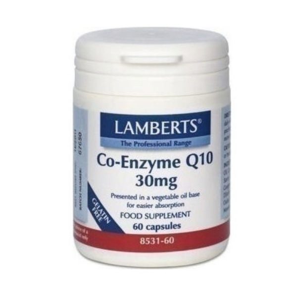 Lamberts - Συνένζυμο Q10 30mg Συμπλήρωμα Διατροφής για την Παραγωγή Ενέργειας από τα Θρεπτικά Συστατικά της Τροφής 60 tabs