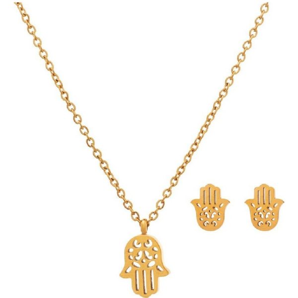 Medisei - Σετ Κολιέ/Σκουλαρίκια Hamsa Hand Stainless Steel