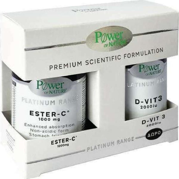 PowerHealth - Ester-C 1000mg-Βιταμίνη C σε Εστερική Μορφή 30 Ταμπλέτες & Δώρο D-Vit3 2000iu-Βιταμίνη D3 20 Ταμπλέτες