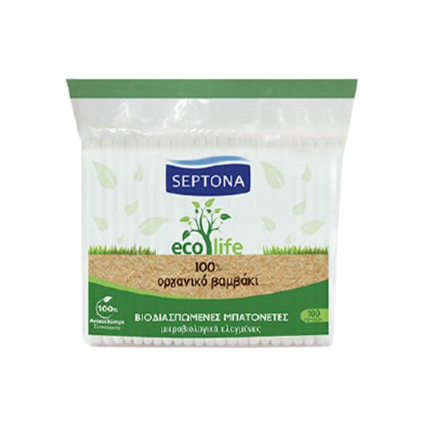 Septona - Ecolife Βιοδιασπώμενες Μπατονέτες από 100% Βιολογικό Βαμβάκι 100τμχ