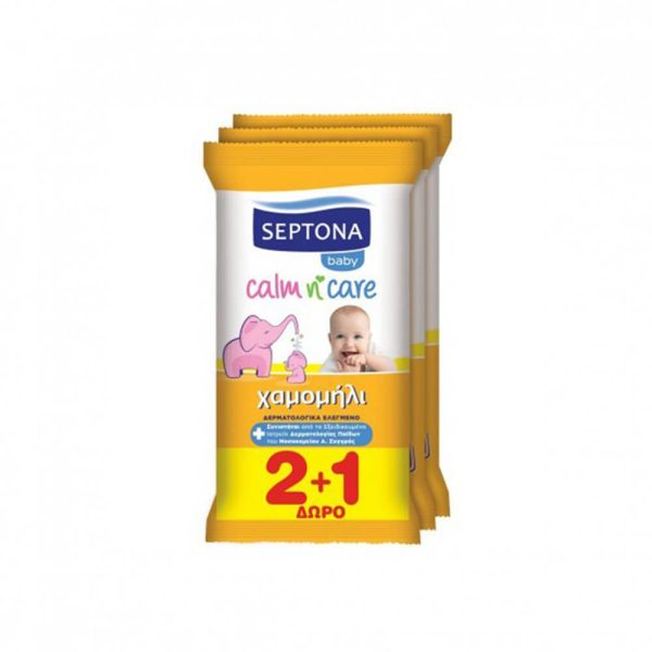 Septona - Baby Calm n' Care Μωρομάντηλα με Χαμομήλι (2+1 Δώρο) 3x12τμχ