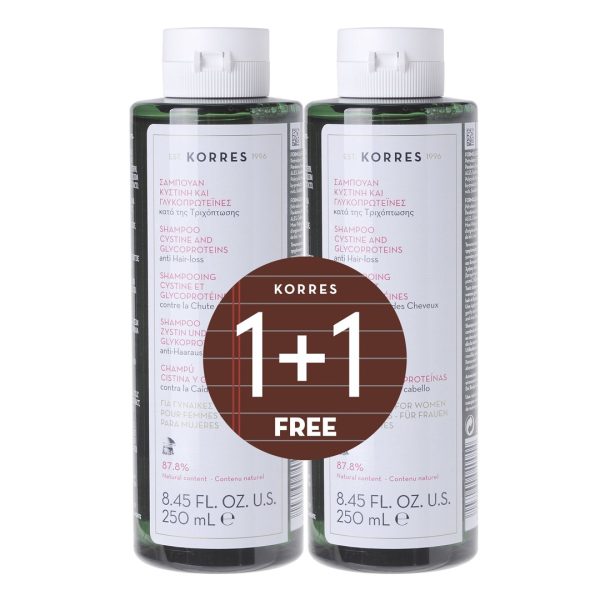 Korres - Γυναικείο Σαμπουάν με Κυστίνη και Γλυκοπρωτεϊνες Κατά της Τριχόπτωσης 250ml (1+1 Δώρο) Korres - Γυναικείο Σαμπουάν με Κυστίνη και Γλυκοπρωτεϊνες Κατά της Τριχόπτωσης 250ml (1+1 Δώρο)