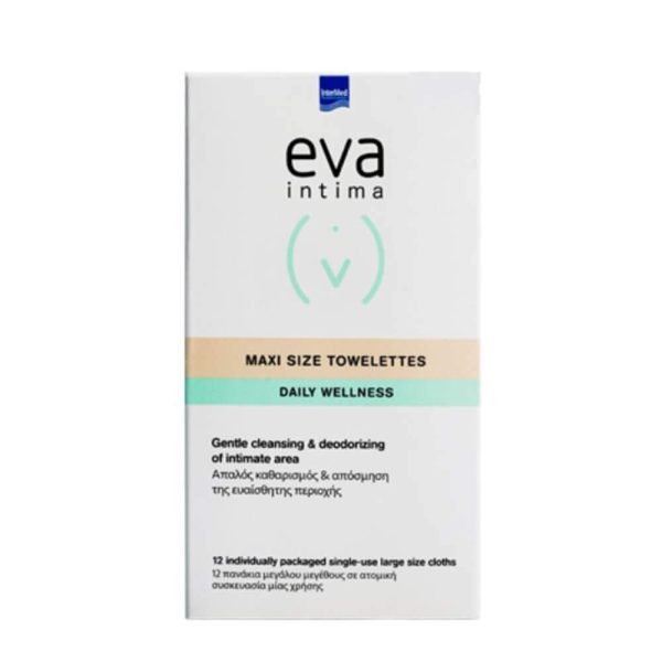 Intermed Eva - Intima Μεγάλου Μεγέθους Πανάκια Άμεσος Καθαρισμός και Απόσμηση Της Ευαίσθητης Περιοχής 12 τμχ