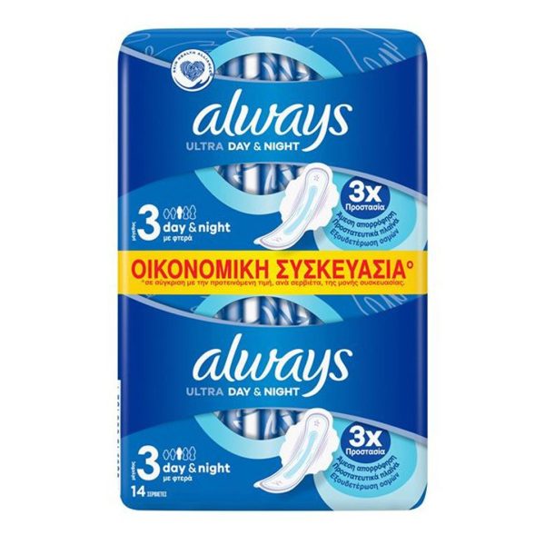 Always - Ultra Day & Night Σερβιέτες με Φτερά Μέγεθος 3 Οικονομική Συσκευασία 14τμχ Always - Ultra Day & Night Σερβιέτες με Φτερά Μέγεθος 3 Οικονομική Συσκευασία 14τμχ