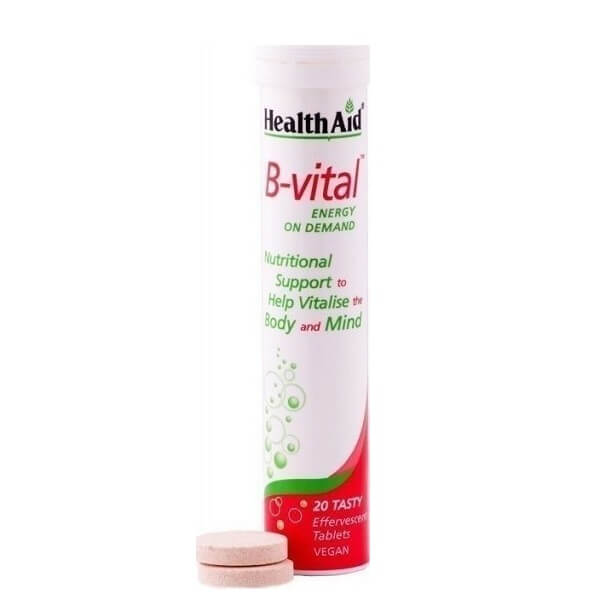 Health Aid B-Vital με Γεύση Βερύκοκο  Σύμπλεγμα βιταμινών Β C & Μετάλλων 20 Αναβράζοντα Δισκία